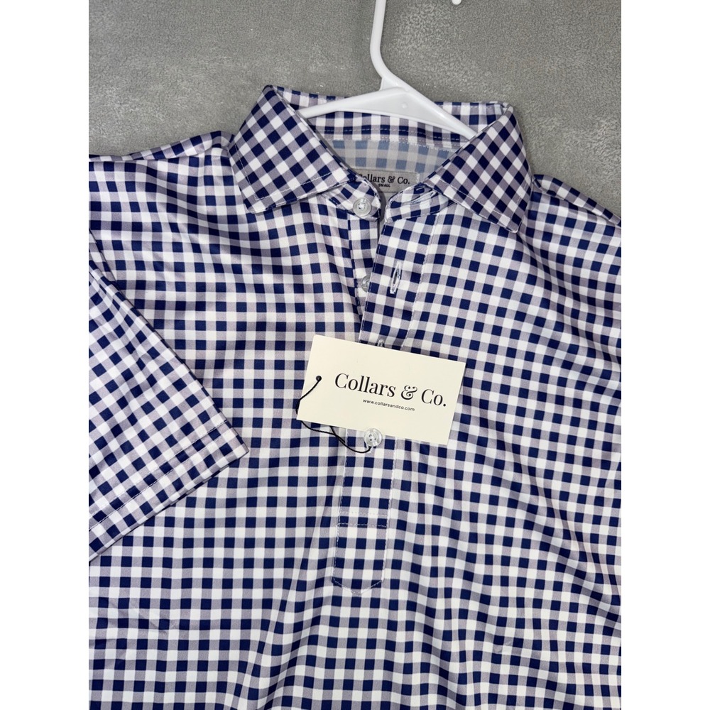 Collars & Co Mens‎ Small Dress Collar Polo Gingham Navy White Performance NWT